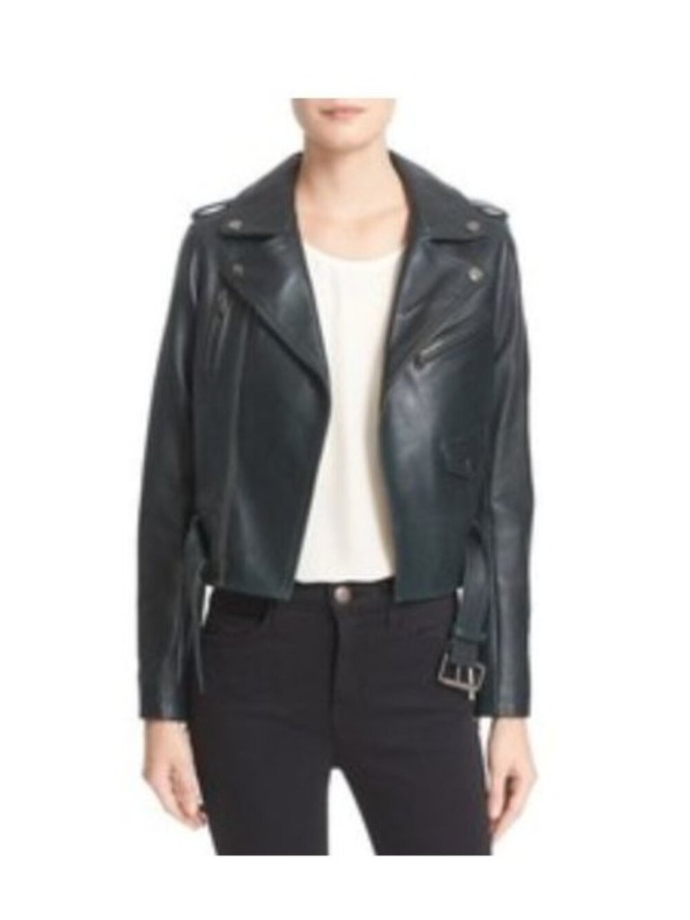 Parker Cooper dark green leather moto jacket - Size S